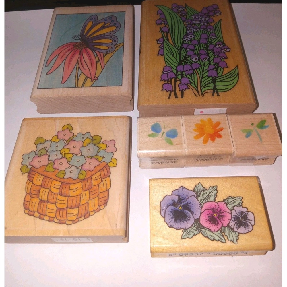 Lot of 7 Rubber Stamps Lily Of The Valley Basket Card Making Stamping Scrapbook